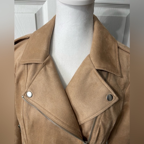 BB Dakota Steve Madden Jacket Medium Zip Beige Buttery Soft Faux Suede 80s Vibe - Picture 2 of 9